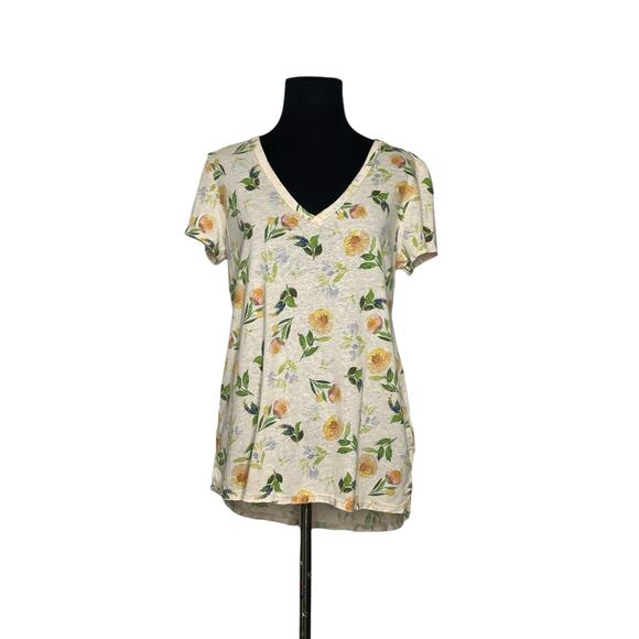 T. la cream yellow floral short sleeves tee size Small - Picture 1 of 11